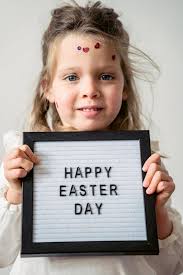 Unrecognizable girl Happy Easter Day inscription