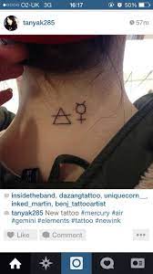 Alchemist Symbols On My Neck Mercury And Air Symbols As They Are The Main Components Of My Star Sign Gemini Gemini Tattoo Tattoo Gemini Tattoos