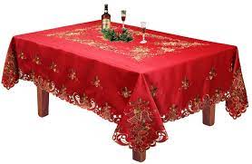 Creative Linens Holiday Christmas Tablecloth 70x90 With 8 Napkins Embroidered Bell Ornament Pine Cone Winter Christmas Table Cloth Winter Table Bell Ornaments