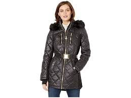 Michael Michael Kors Zip Front Knit Poly Fill With Car Seat Belt A420617gz Black Women S Coat Achieve A Womens Black Coat Free Clothes Quilted Puffer Jacket