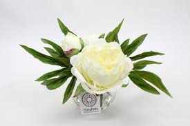 4 peony bushes peony material: Floralistic Small White Peony Silk Flower Arrangement 2 Flowers And A Bud