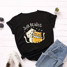 Cartoon Funny Cat T Shirt Women S In 2020 Cat Tee Shirts Cat Shirts Funny Womens Shirts