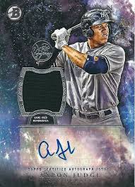 Bought me an aaron judge rookie card for the year of 2016 it said his average was.179 before he became bought me an aaron judge jersey on the back, it said 99 sanchez,bird, hicks, gregorius. Aaron Judge Signed Topps Bowman Inception Baseball Card Game Used Relic Black Sports Authentics Usa