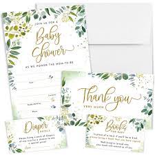 Baby shower invitations based on particular themes. Amazon Com Printperie 25 Greenery Baby Shower Invitation Set With Envelopes Gender Neutral Blank Fill In Invites For Boy Or Girl Includes Books For Baby Diaper Raffle And Thank You Cards Home