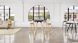 The standard dining table is 30 inches tall and there needs to be 12 inches between the seat of the chair and the bottom edge of the table for your guests' legs to fit comfortably. Potrero415 Light Standing Height Meeting Table Steelcase