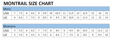 montrail size guide