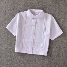 Super Cute Schoolgirl Peter Pan Collar Short Sleeve White Shirt Hem Folds Organ Pleated Women Shirts Blouse Blouses Shirts Shirts
