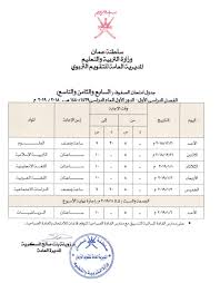 جدول امتحان الصفوف السابع الثامن التاسع الفصل الاول الدور الاول 2018 2019 سلطنة عمان
