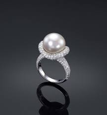 Black And White Pearl Ring With Diamonds Classic South Sea Cultured Pearl Ring With Pave Diamonds Cultured Pearl Ring Fine Pearl Jewelry Cultured Pearls