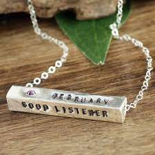 Birthstone Bar Necklace 4 Sided Bar Necklace Inspiration Etsy Birthstone Bar Necklace Inspirational Necklace Jewelry Words