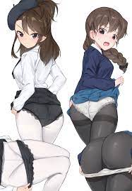 2girls amaretto (girls und panzer) ass clothed clothed female  female female only girls und panzer lifted by self panties panties over  pantyhose pantyhose rukuriri skirt skirt lift tagme tights