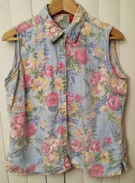 Vintage Gloria Vanderbilt Women Size Xl Floral Print Sleeveless Denim Jean Shirt Gloriavanderbilt Buttondown Junior Outfits Hip Hop Fashion Denim Button Down