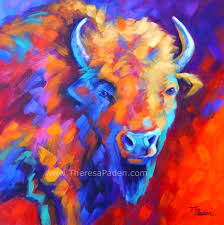 This is a huge walking buffalo town, can work in the water land, also itself like a small community for crews. Paintings By Theresa Paden Bright Contemporary Western Buffalo Art By Theresa Paden