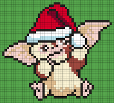 Gizmo From Gremlins In A Santa Hat Square Grid Pattern Pony Bead Patterns Christmas Perler Beads Beading Patterns