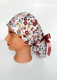 New Ponytail Scrub Hat Floral, Boho Floral Scrub Cap Hat, Ponytail Scrub  Cap, Women's Scrub Hat Floral, OR Hats, Spring Floral, Rust Flowers