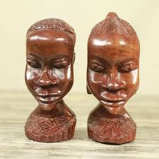 Set of 2 Handcrafted Ebony Wood 'Ghanaian Couple' Sculptures (Ghana)