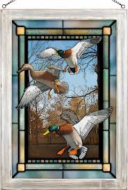 Its generously sized 26 h x 47 w x 3 d silhouette gives it a dash of dimension and grabs glances from guests, while its neutral espresso finish helps it blend with the color palette of your existing arrangement. Greenhead Haven Mallard Ducks Stained Glass Wall Art Wall Decor Wild Wings