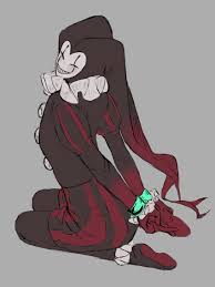 sweetstove, clownpierce, minecraft youtube, parkour civilization,  commentary, english commentary, highres, 1boy, arms behind back, black  pantyhose, black shirt, black shoes, closed eyes, frills, from behind,  gloves, grey background, grin, hat, jester cap,