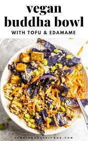 Tofu Edamame Buddha Bowl Recipe Vegan Buddha Bowl Vegan Recipes Healthy Roasted Red Cabbage