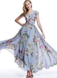 Floral Print Long Bohemian Maxi Dress Bohemian Maxi Dress Floral Print Chiffon Maxi Dress Short Sleeve Maxi Dresses