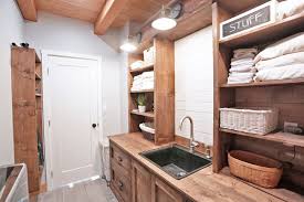 Furthermore, the wooden wall for a rustic laundry room is a good idea to consider either aesthetic and economic value. Rustic Laundry Room Cabinet With Hutch Ana White