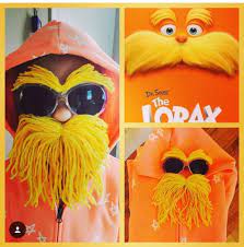 Diy Dr Seuss Lorax Costume Super Easy I Used 2 Different Shades Of Yellow Yarn Tie The Middle Together An Lorax Costume Dr Seuss Diy Costumes Book Costumes
