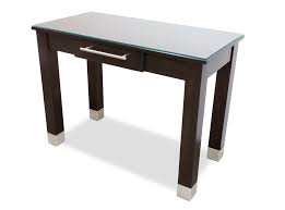 39 Dispensing Table With New Fusion Style Legs Featuring Glass Top And Dark Wood Finish Dispensarydesign Opticalfurniture Table Ww Table Wood Finish Wood