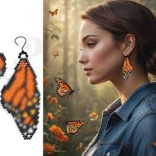 Monarch Butterfly Brick Stitch Earrings Pattern for Beading Butterfly Wing 
