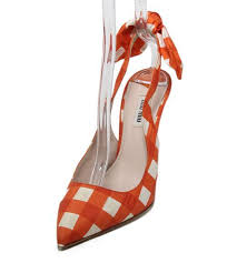 Miu Miu Orange White Gingham Silk Heels Sz 39