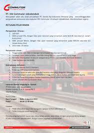 Ada perusahaan yang sedang membuka kesempatan lowongan kerja di daerah semarang, supervisor, tentor, kriya mandiri region 7/jawa 2 dan banyak lagi melalui indeed.com. Lowongan Kerja Lowongan Kerja Petugas Pelayanan Pt Kai Commuter Jabodetabek