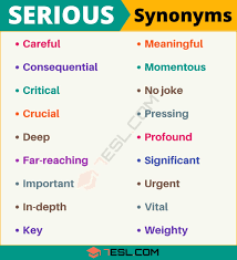 Serious Synonym List Of 100 Synonyms For Serious With Useful Examples 7 E S L In 2020 Writing Words Learn English Words English Vocabulary Words