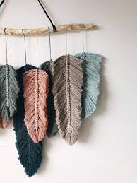 Macrame Wall Hanging Macrame Feather Woven Wall Hanging Boho Wall Decor Wall Tapestry Hanging Boho Fiber Wall Art Macrame Leaf In 2021 Macrame Patterns Macrame Wall Hanging Yarn Wall Hanging