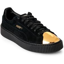 Black And Gold Puma Shoes Puma Black Gold Suede Platform Sneakers 70 Liked On Polyvore Featuring Shoes Sneakers Me Platform Sneakers Black And Gold Sneakers Metallic Gold Shoes