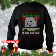 Black, light gray, dark gray, or navy please review color chart for the the different type of shirts. Woman Yelling At A Cat Meme Christmas Sweater Shirt And Hoodie