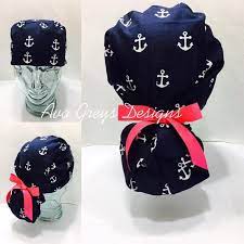 Ponytail Scrub Hat Anchors Ahoy Choose Your Tieshand Made Etsy Scrub Hats Ponytail Scrub Hat Womens Scrub Hat