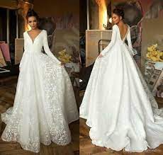 Ad Ebay Url Vintage Lace Satin Wedding Dresses Deep V Neck Long Sleeve Backless Bridal Gow Long Sleeve Bridal Dresses Backless Bridal Gowns Wedding Dresses Uk