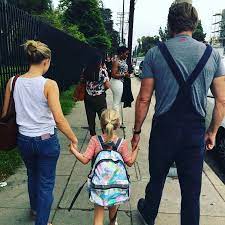 They make the front page. Kristen Bell And Dax Shepard Walk Daughter 5 To School Photos People Com