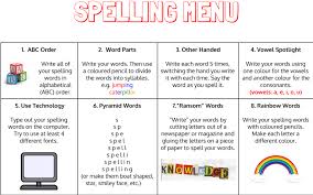 spelling menu activities windy nook primary school