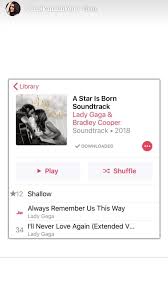 A star is born is a 2018 american musical romantic drama film produced and directed by bradley cooper (in his directorial debut) and written by cooper, eric roth and will fetters. Team Dp Malaysia A Twitter Deepika Via Her Stories Deepika Is Loving The A Star Is Born Soundtrack As Much As We All Do