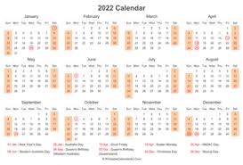 Australia 2022 calendar printable pdf for year 2022 with public national holidays. Printable Calendar 2022 Yearly Monthly Weekly Planner Template