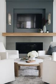White paint colors can be tricky. Fireplace Tv Niche With Black Shiplap Trim Transitional Living Room