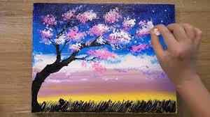 The cherry blossom tree's name comes from the soft and pretty blossoms they produce, and range in color from hot pink to creamy white. How To Paint A Cherry Blossom Tree Easy Acrylic Painting Ordinary Objects Art Youtube