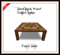 Forest gate urban industrial coffee table with hairpin legs in dark walnut. Second Life Marketplace Inset Dark Wood Coffee Table