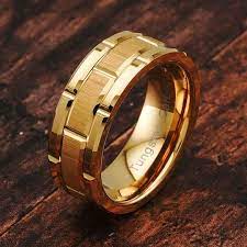 100s Jewelry Tungsten Ring For Men Wedding Band Gold Brick Pattern Brushed Beveled Edge Size 6 16 Mens Gold Wedding Band Tungsten Mens Rings Mens Wedding Bands