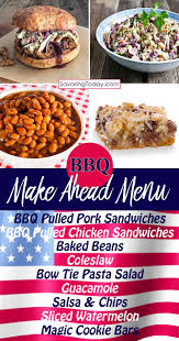 Pulled pork is affordable and delicious, which makes it an ideal ingredient for weeknight dinners. Make Ahead Bbq Menu Bbq Menu Pulled Pork Side Dishes Bbq Party Food