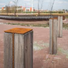 the r r range also includes the robust rough ready bollards the beams are covered on the top and are mounted by street furniture rough and ready corten steel