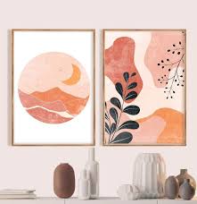 Geometric Mid Century Art Set Of 2 Gallery Wall Art Abstract Etsy Boho Wall Art Modern Art Prints Art Gallery Wall