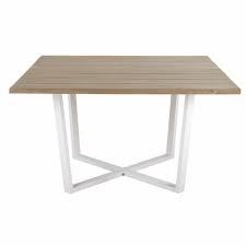 La table de jardin carrée en aluminium a pour dimensions: Table De Jardin Carree En Acacia Massif Et Metal Blanc 8 Personnes L130 Lanzarote Maisons Du Monde