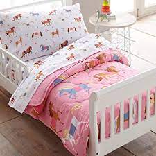 Create more play space with a bunk bed or trundle bed with storage drawers. Amazon Com Wildkin Kids 4 Pc Toddler Bed In A Bag For Boys And Girls Microfiber Bedding Set Includes Comforter Flat Sheet Fitted Sheet And One Pillow Case Bpa Free Olive Kids Horses Toys