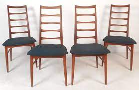 4.5 stars ● style inspiration: Stunning Set Four Vintage Modern Dining Chairs Feature Unique Ladder Back Rests Upholstered Seats Mid Century Niels Freshsdg
